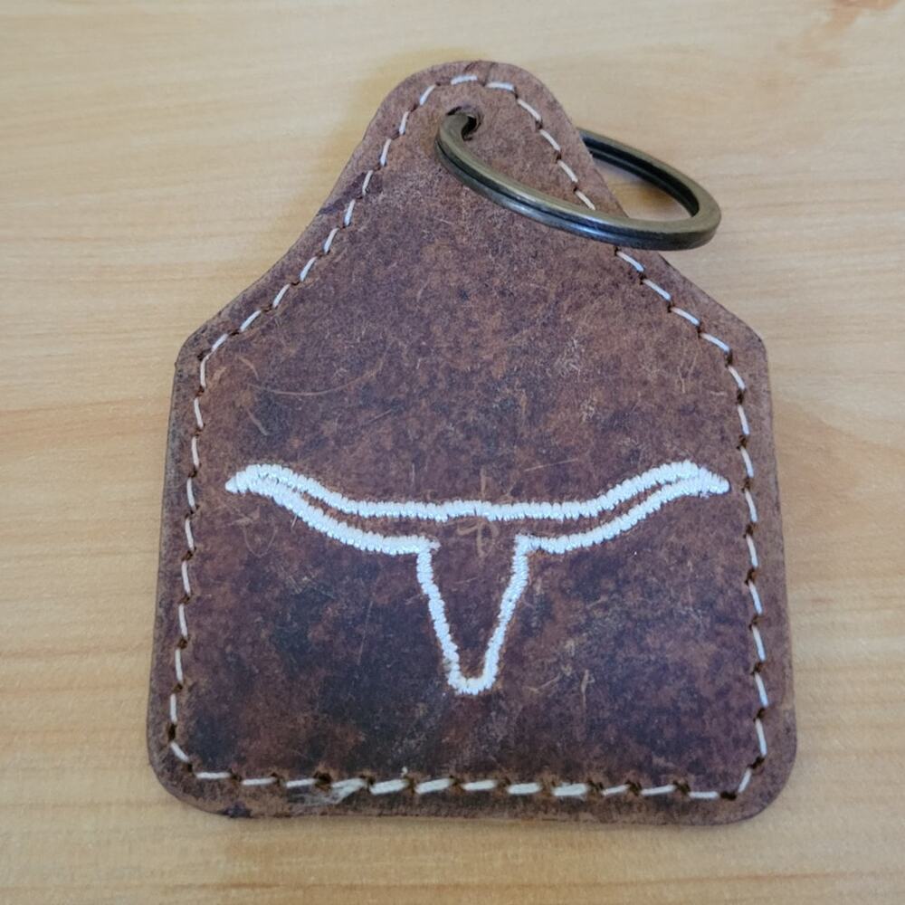 Cowhide Leather Longhorn Keychain Tan Cream
